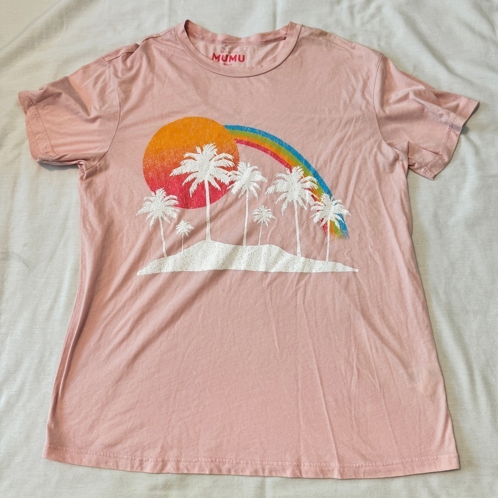 Show Me Your Mumu Travis Tee ~ Pink Tropical Beach Rainbow Palm Tree Relaxed